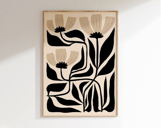 Black & Beige Flower Poster