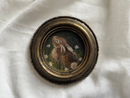 Round Vintage framed bunny portrait