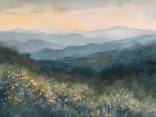 Smoky Mountains Painting Spring Flowers Watercolor Art Print