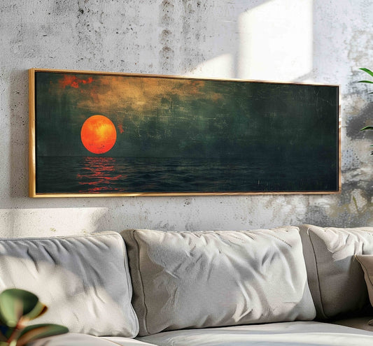 Sunset over the Emerald Green Ocean - Moody Panoramic Print