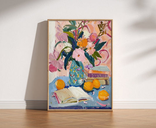 Flowers And Books Print, Fauvism Painting, Matisse, Florals, Living Room Art, Henri Matisse Style, Exhibition Art, Nature, Traditional Art